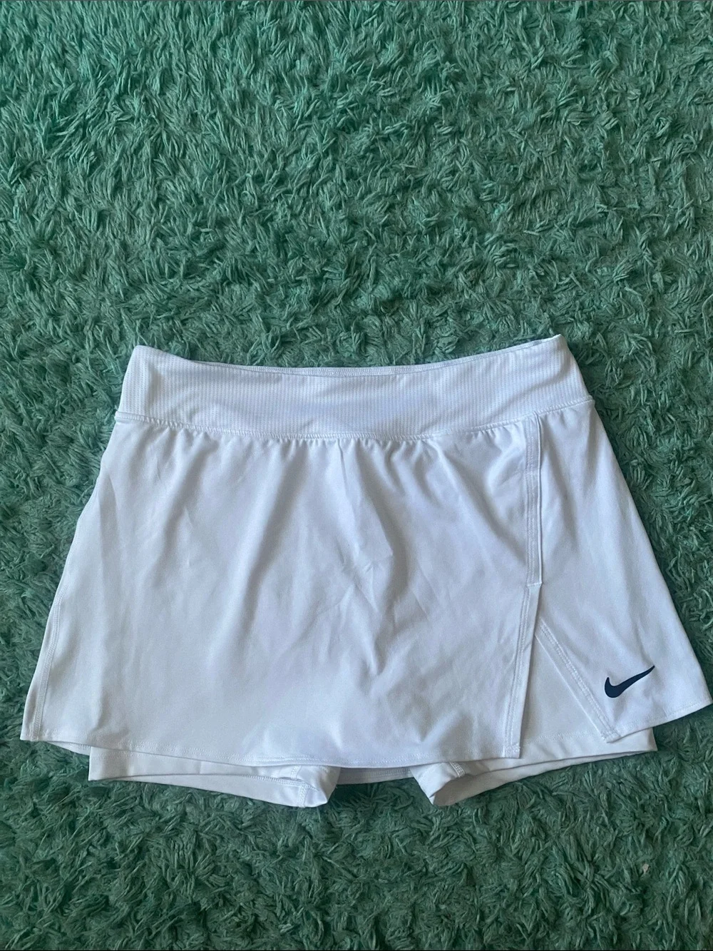 Nike White Women’s Athletic Skort with Navy Swoosh